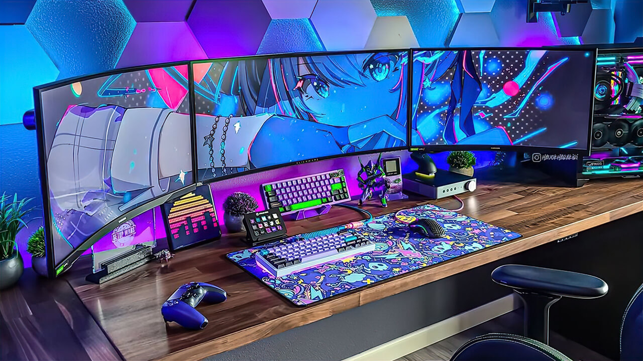 setup gaming avec écran et lumières RGB